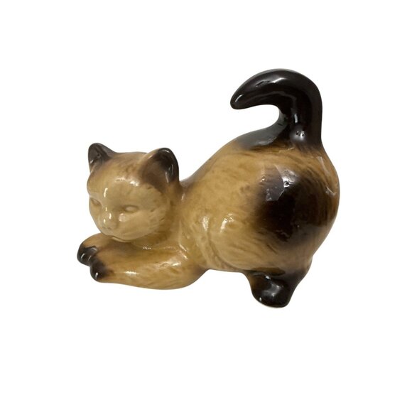 Vintage Goebel Ceramic Siamese Cat Figurine Brown Tan Germany Mid Century - Picture 9 of 10